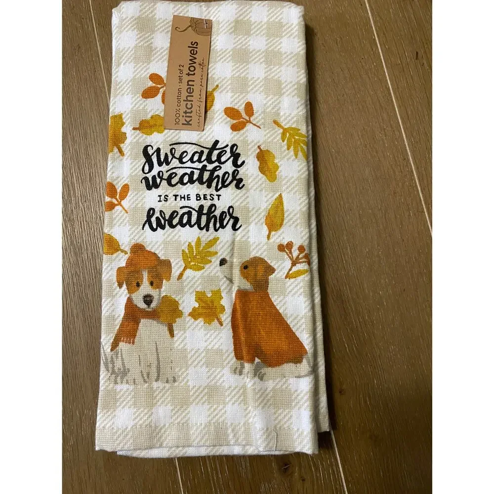 NWT From the hearth “sweater weather is the best weather” kitchen towels